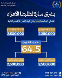 الدراسة المسائية • كلية الأمل • معدل قبول ٦٤٫٥٪