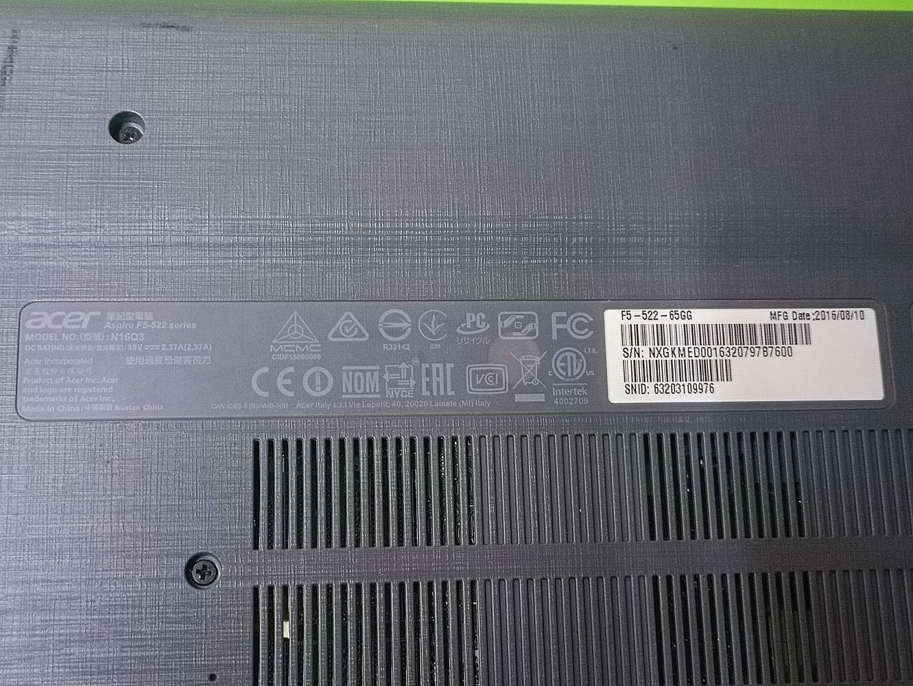 Acer Aspire F5-522 • رام ٨ جيجا • بطارية ١٠-٢٠ دقيقة