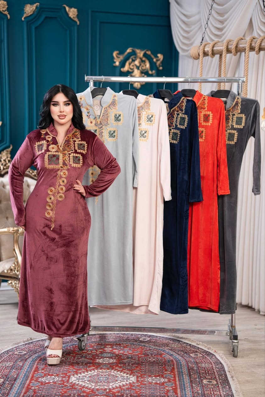دشداشة نسائي • تطريز تونسي • مخمل سوفت