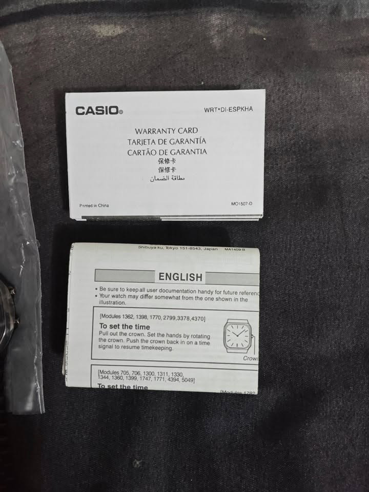 السلام عليكم
ساعه Casio WR5 Technology جديدة غير مستخدمة السعر ٤٥ مع التوصيل وسعرها اعلى من هل سعر  للتواصل على الرقم *********** 

المواصفات 

•  ⌚ شاشة رقمية كلاسيكية.

•  ⏱️ ساعة إيقاف (Stopwatch).

•  🔔 منبّه يومي.

•  📅 عرض اليوم والتاريخ.

•  💡 إضاءة للشاشة.

•  🔢 نظام 12/24 ساعة.

•  🔋 تعمل ببطارية زر، وعمرها عادةً عدة سنوات حسب الموديل.

•  💧 مقاومة للماء ولاكن بدرجة بسيطة
