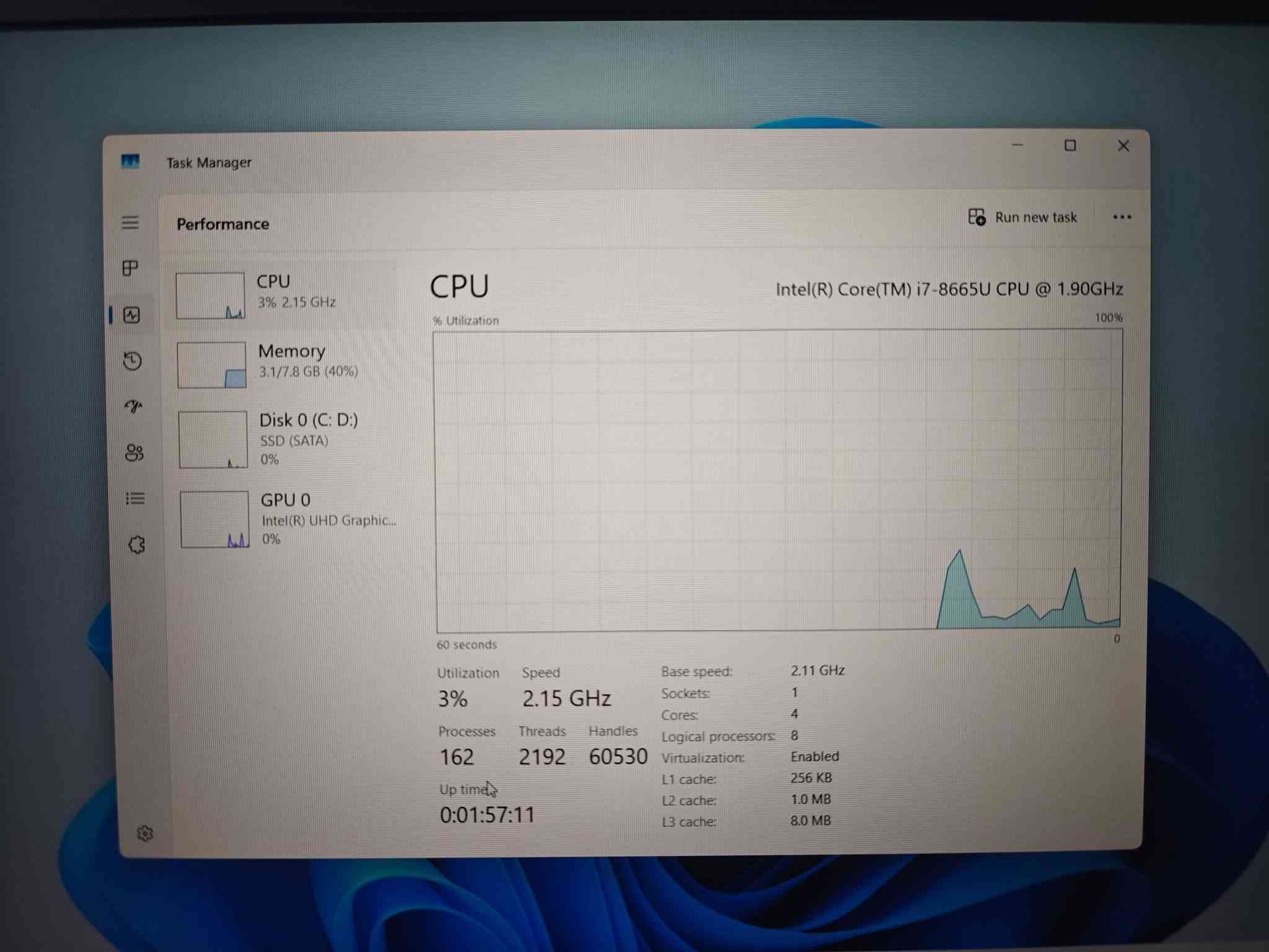عرض خاص | آخر القطع متوفرة 🔥

💻 HP EliteBook 850 G6 | الجيل الثامن

✨ مستخدم اوربي  نضيف 
💰 السعر: 385 الف عراقي 
⚙️ المواصفات: 
🔹 المعالج: intel core i7-8665U الجيل الثامن
🔹 الرام: RAM:8GB DDR4
🔹 التخزين: SSD 256GB
🔹 كرت الشاشة: Intel UHD Graphics 620
🔹 الشاشة: 15.6 إنچ
🔹نظام التشغيل ويندوز 11 برو الاصلي

✅ مناسب للدراسة والعمل والبرمجة والمحاسبة والأوفيس والتصفح والاستخدام اليومي

🎒 الملحقات: شاحن + جنطة
🛡️ ضمان لمدة 7 أيام

🚗 يوجد توصيل
📞 اتصال: ***********
📱 واتساب: ***********

نص مكتوب في الصور:
- ياسر للحاسبات جودة عالية - أداء مضمون - أسعار منافسة بيع لابتوبات جديد و مستعمل
- DirectX Diagnostic Tool System Display Sound Input This tool reports detailed information about the DirectX components and drivers installed on your system. If you know what area is causing the problem, click the appropriate tab above. Otherwise, you can use the "Next Page" button below to visit each page in sequence. System Information Current Date/Time: Monday, September 28, 2026, 5:23:50 PM Computer Name: DESKTOP-G2S56KJ Operating System: Windows 11 Pro 64-bit (10.0, Build 26200) Language: English (Regional Setting: English) System Manufacturer: HP System Model: HP EliteBook 850 G6 BIOS: R70 Ver. 01.24.00 Processor: Intel(R) Core(TM) i7-8665U CPU @ 1.90GHz (8 CPUs), ~2.1GHz Memory: 8192MB RAM Page file: 2783MB used, 7134MB available DirectX Version: DirectX 12 Check for WHQL digital signatures DxDiag 10.00.26100.7920 64-bit Unicode Copyright (C) Microsoft. All rights reserved. Help Next Page Save All Information... Exit
- DirectX Diagnostic Tool
- System Display Sound Input
- Device
- Name: Intel(R) UHD Graphics 620
- Manufacturer: Intel Corporation
- Chip Type: Intel(R) UHD Graphics Family
- DAC Type: Internal
- Device Type: Full Display Device
- Approx. Total Memory: 4127 MB
- Display Memory 128 MB
- Shared Memory: 3999 MB
- DirectX Features
- DirectDraw Acceleration: Enabled
- Direct3D Acceleration: Enabled
- AGP Texture Acceleration: Enabled
- DirectX 12 Ultimate: Disabled
- Drivers
- Main Driver: igdumdim64.dll,igd10iumd64.dll,igd10
- Version: 31.0.101.2125
- Date: 5/24/2023 03:00:00
- WHQL Logo'd: Yes
- Direct3D DDI: 12
- Feature Levels: 12_1,12_0,11_1,11_0,10_1,10_0,9_3
- Driver Model: WDDM 3.1
- Notes
- No problems found.
- Help
- Next Page
- Save All Information...
- Exit
- Task Manager Run new task Performance CPU 3% 2.15 GHz Memory 3.1/7.8 GB (40%) Disk 0 (C: D:) SSD (SATA) 0% GPU 0 Intel(R) UHD Graphic... 0% CPU Intel(R) Core(TM) i7-8665U CPU @ 1.90GHz % Utilization 100% 60 seconds 0 Utilization Speed Base speed: 2.11 GHz Sockets: 1 3% 2.15 GHz Cores: 4 Processes Threads Handles Logical processors: 8 162 2192 60530 Virtualization: Enabled L1 cache: 256 KB Up time 0:01:57:11 L2 cache: 1.0 MB L3 cache: 8.0 MB
