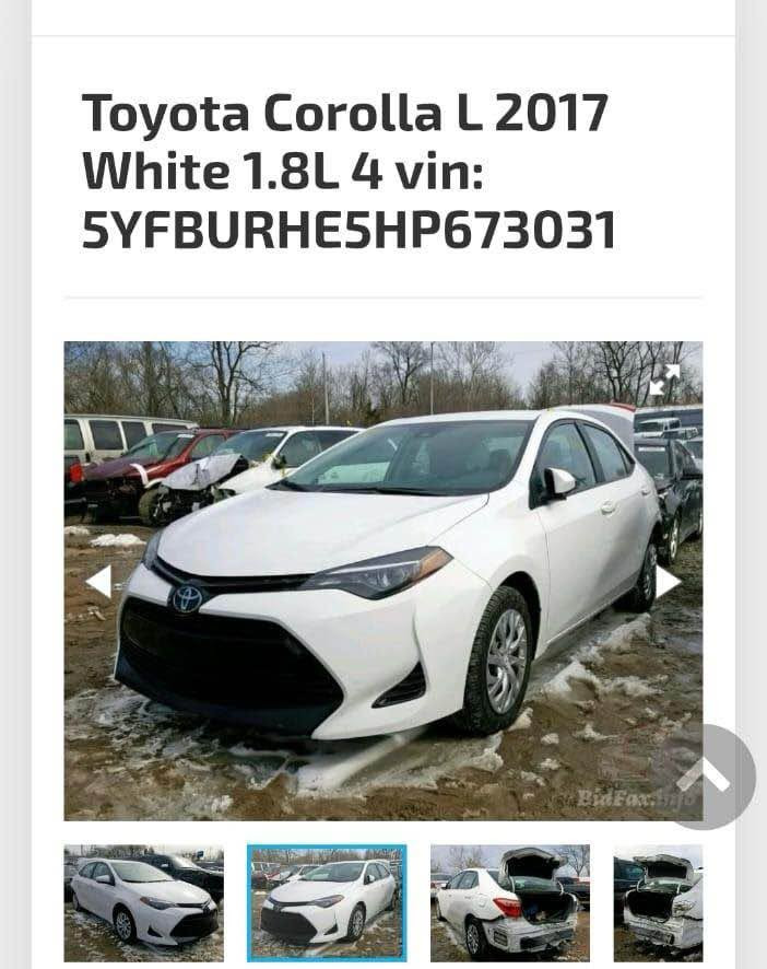 مكاني بغداد الامين 
***********
*********** بغداد, العراق

نص مكتوب في الصور:
- Toyota Corolla L 2017 White 1.8L 4 vin: 5YFBURHE5HP673031