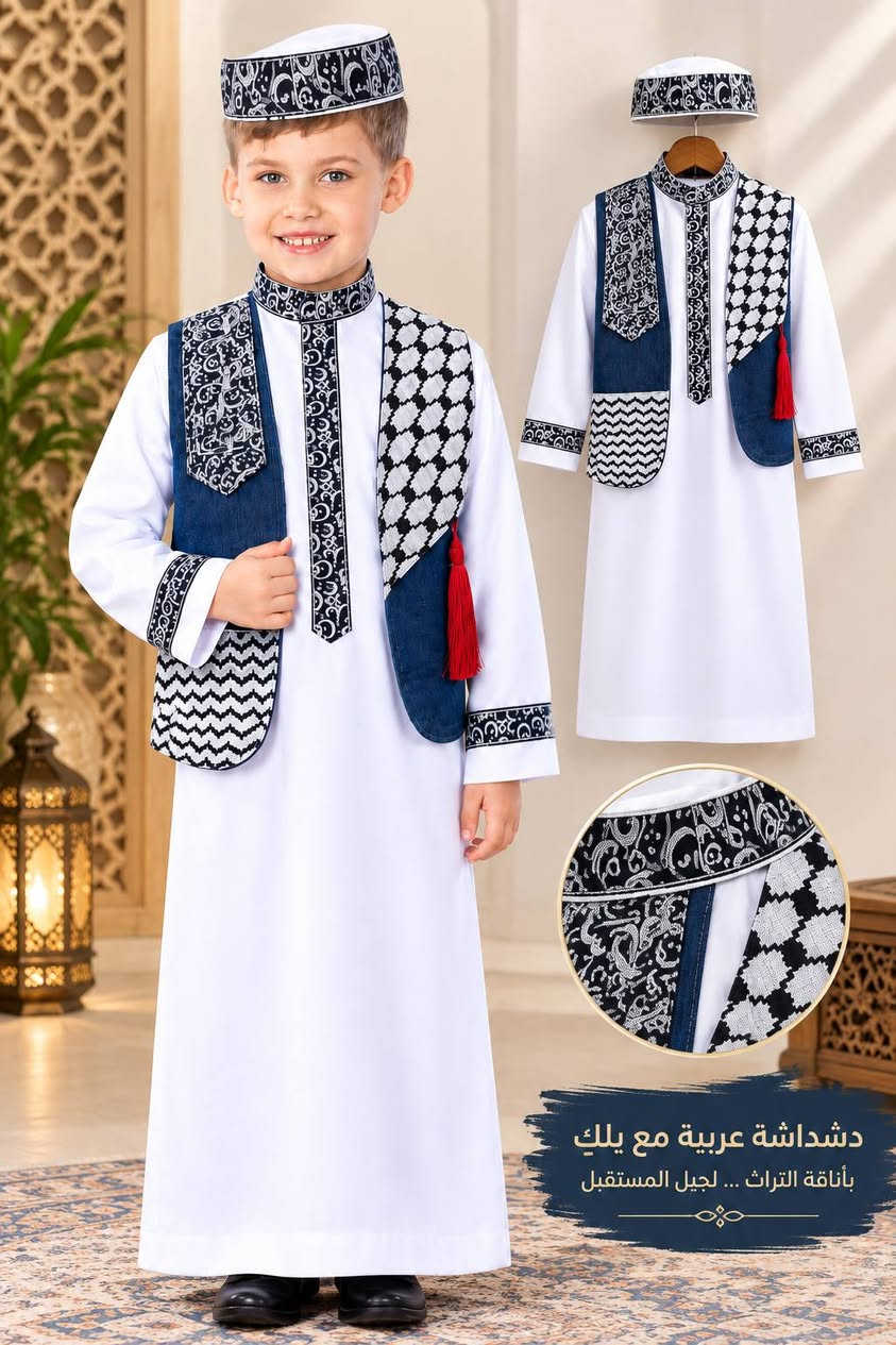 تجهيز الروضات والمدارس
حسب الطلب 
#النازك_سيت_اطفال 
دشداشة ويلك وعركجين 
قماش زبدة يابانية 
جملة مفرد 
للطلب ***********
#شركة_النازك_للقماصل_الجلدية 
#النجف_الأشرف_المدينة_المائية 
#سبري_النازك

نص مكتوب في الصور:
- دشداشة عربية مع يلك
- بأناقة التراث ... لجيل المستقبل