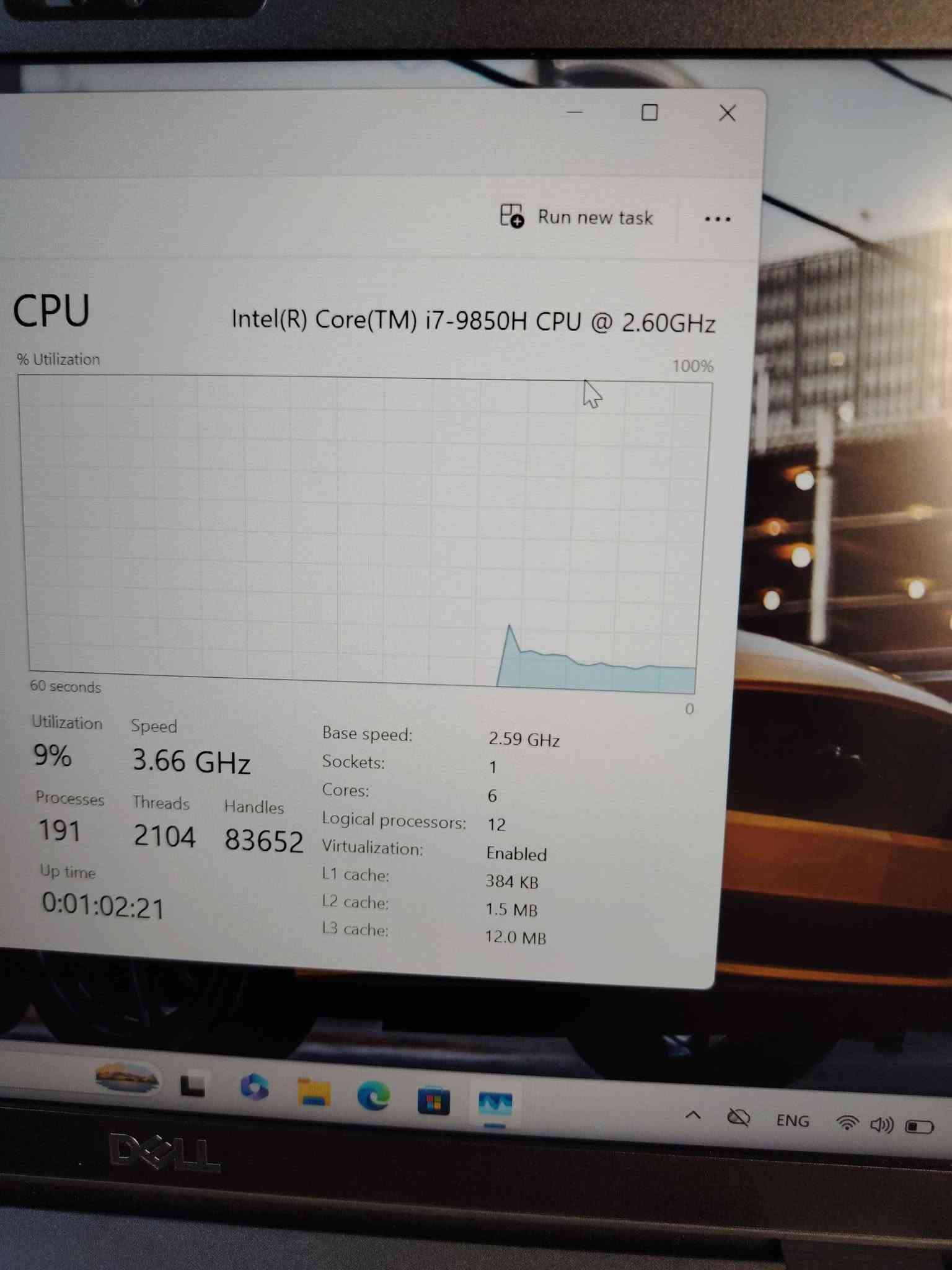 🔥 شغل عالي وفول القوة بسعر ما يتعوض! 🔥
​للبيع لابتوب Dell Latitude 5401 العملاق.. طيارة بالأداء وأناقة بالمنظر، من فئة الـ Latitude العملية والمقاومة للكرف!
​💡 ليش هذا الجهاز هو اختيارك الصح؟
​المعالج: Intel Core i7 الجيل التاسع فئة H (يعني معالج أداء عالي مو الفئات الضعيفة، يتحمل ضغط وحمل ثقيل بدون ما يرمش).
​الرام: 8GB DDR4 (سريع وجاهز للتطوير بأي وقت).
​التخزين: 256GB SSD (إقلاع بلحظات وسرعة خيالية بنقل البيانات).
​الشاشة: 14 بوصة بدقة FHD صافية وبألوان مريحة للعين.
​الكارت: Intel UHD Graphics 630 (شغلك المكتبي، الدراسة، والتصفح والتصميم الخفيف بطلاقة).
​المميزات: كيبورد مضاد للصدمات مع ستيكر ضوئي إنارة مضيئة لكتابة مريحة بالظلام!
​💰 السعر الكامل: 360الف دينار بس!
🚚 التوصيل: شامل وواصل للباب (ما تدفع ولا دينار زيادة فوق السعر).
​الكمية محدودة والجهاز جاهز للاستخدام الفوري.. للطلب أو الاستفسار دز رسالة للصفحة الآن! 📥 بغداد, العراق

نص مكتوب في الصور:
- PU Intel(R) UHD Graphics 630 0% Copy 0% 0% Video Decode 0% Video Processing 0% ared GPU memory 3.9 GB tilization 0% GPU Memory 0.1/3.9 GB Shared GPU memory 0.1/3.9 GB Driver version: 31.0.101.2135 Driver date: 3/6/2025 DirectX version: 12 (FL 12.1) Physical location: PCI bus 0, devic...
- CPU
- Intel(R) Core(TM) i7-9850H CPU @ 2.60GHz
- % Utilization
- 100%
- 60 seconds
- 0
- Utilization
- 9% Speed
- 3.66 GHz
- Base speed:
- 2.59 GHz
- Sockets:
- 1
- Cores:
- 6
- Logical processors:
- 12
- Virtualization:
- Enabled
- L1 cache:
- 384 KB
- L2 cache:
- 1.5 MB
- L3 cache:
- 12.0 MB
- Processes
- 191
- Threads
- 2104
- Handles
- 83652
- Up time
- 0:01:02:21
- Run new task