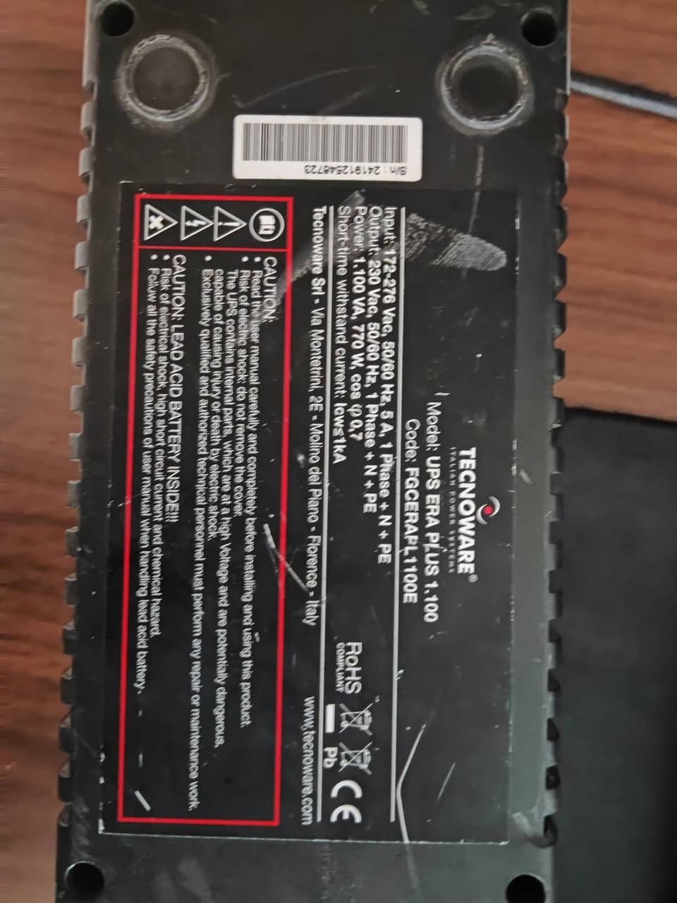 UPS Tecnoware ERA PLUS 1100 🇮🇹⚡
أصلي من Tecnoware الإيطالية
موديل ERA PLUS 1100 – FGCERAPL1100
1100VA / 770W
Line-Interactive + AVR
زمن تحويل سريع تقريبًا 2ms
شغال 100% ومختبر
مناسب للـ PC / PS4 / PS5 / الراوتر والشاشات
يدعم ربطه بالكمبيوتر للتحكم والإيقاف التلقائي
بدون بطارية، يحتاج بطارية مناسبة
توجد آثار استعمال خارجية
💰 السعر: 30 ألف قابل للتفاوض بالمعقول 📍 الزعفرانية – بغداد يتوفر توصيل داخل بغداد فقط 
***********

نص مكتوب في الصور:
- TECNOWARE Gruppo di Continuità UPS Era Plus 1100 VA / 770W 2 Prese Schuko 1 Porte USB 2.0 0 Recensioni | Scheda tecnica | Descrizione Disponibile €131,25 AGGIUNGI AL CARRELLO Venduto e spedito da Zoomici Scarso Un altro venditore a partire da € 136,96 Servizi extra Proteggi i tuoi acquisti con Garanzia3 Massimale 150 - Pin Dispatching + 2 ANNI - Più info VISA mastercard AMERICAN EXPRESS PayPal Klarna