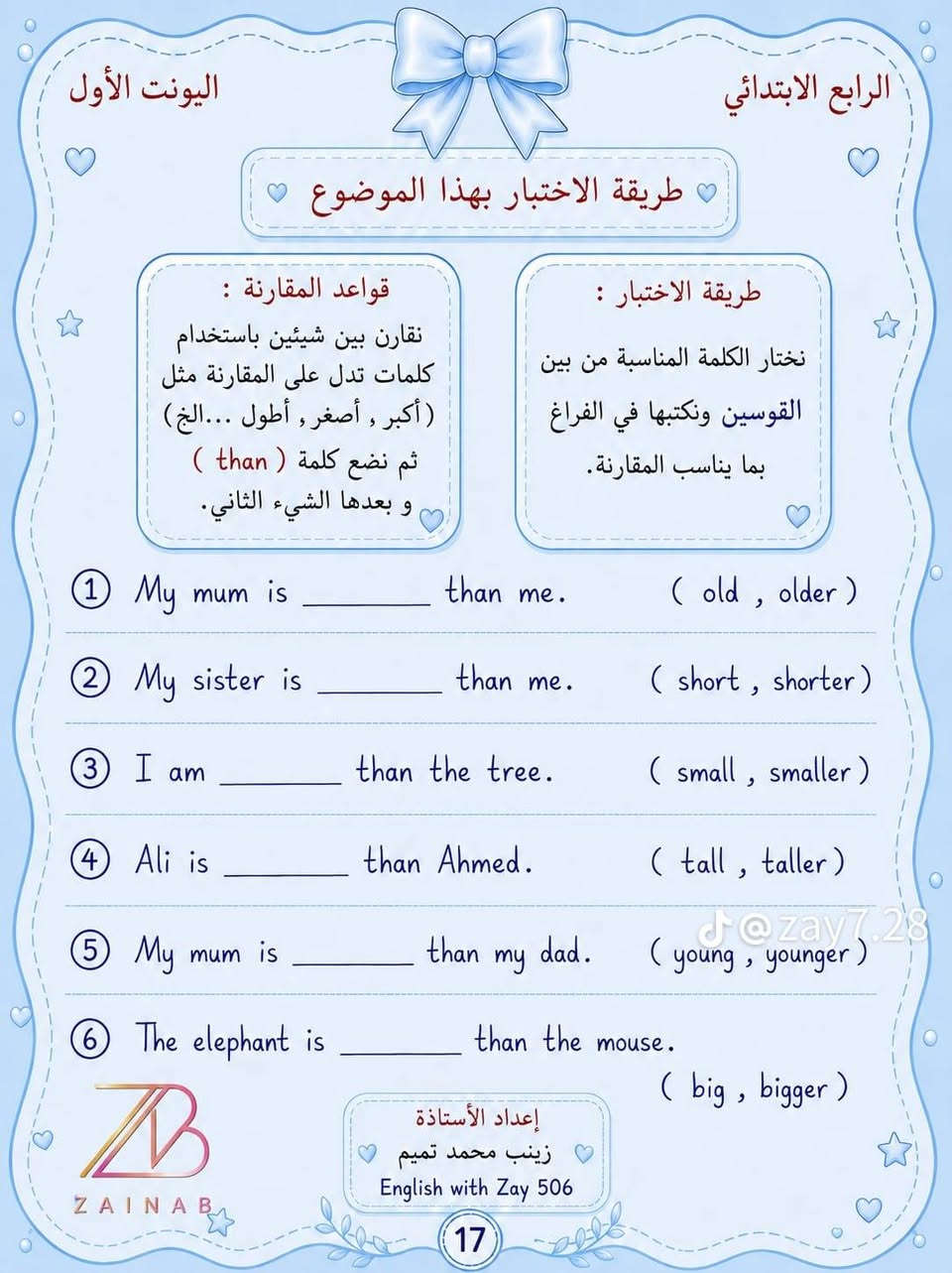 الصف الرابع • اليونت الأول • ملخص انجليزي