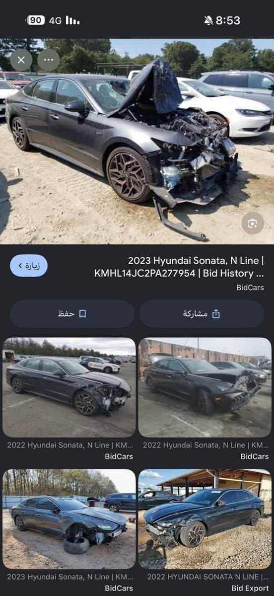 سلام عليكم سوناته ان موديل 23 بغداد معوقين وكاله
ماشيه 50 كيلو 
هذهوحادثه بدون شواصي على فحص 
مكاني بصرهً
سعر 138
***********

نص مكتوب في الصور:
- 90 4G II.. 8:53 X ...  HYUNDAI SONATA N L 2023 Gasoline 2.5L 4 | usacars.bg usacars.bg زيارة > حفظ مشاركة 2023 Hyundai Sonata, N Line | KM... BidCars 2021 Hyundai Sonata, N Line | 5N... BidCars 2022 HYUNDAI SONATA N LINE VI... VIN Public KMHL14JC4NA226839 Hyundai S... PLC Auction
- 90 4G 8:53 زيارة 2023 Hyundai Sonata, N Line | KMHL14JC2PA277954 | Bid History ... BidCars حفظ مشاركة 2022 Hyundai Sonata, N Line | KM... BidCars 2022 Hyundai Sonata, N Line | KM... BidCars 2023 Hyundai Sonata, N Line | KM... BidCars 2022 HYUNDAI SONATA N LINE | ... Bid Export
- 2023 Hyundai Sonata, N Line | KMHL14JC2PA277954 | Bid History ... BidCars حفظ مشاركة 2023 Hyundai Sonata, Sel | KMHL1... BidCars 2023 Hyundai Sonata, N Line | KM... BidCars Hyundai Sonata N Line 2023 Black... BidFax 2021 Hyundai Sonata, Hybrid | KM... BidCars زيارة
- 90 4G 8:53 زيارة 2023 Hyundai Sonata, N Line | KMHL14JC2PA277954 | Bid History ... BidCars حفظ مشاركة 2023 Hyundai Sonata, N Line | KM... BidCars 2023 Hyundai Sonata, N Line | KM... BidCars 2024 Hyundai Sonata, Hybrid | KM... BidCars 2023 Hyundai Sonata, N Line | KM... BidCars
- 90 4G 8:53 زيارة 2023 Hyundai Sonata, N Line | KMHL14JC2PA277954 | Bid History ... BidCars حفظ مشاركة 2023 Hyundai Sonata, N Line | KM... BidCars 2023 Hyundai Sonata, N Line | KM... BidCars 2023 Hyundai Sonata, N Line | KM... BidCars 2022 Hyundai Sonata, N Line | KM... BidCars