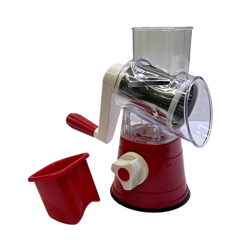 مبشرة خضار وجبن يدوية دوّارة بقاعدة شفط – Tabletop Drum Grater

• مبشرة دوّارة تعمل باليد مصممة لتبشير وتقطيع مجموعة متنوعة من الأطعمة مثل الجبن والخضار والمكسرات بسهولة على سطح الطاولة.

• تعمل بآلية تدوير يدوية سهلة الاستخدام تساعد على برش أو تقطيع المكونات بسرعة.

• تحتوي على 3 أسطوانات من الستانلس ستيل قابلة للتبديل: برش ناعم، برش خشن، وتقطيع شرائح.

• قاعدة شفط قوية تثبّت الجهاز على الأسطح النظيفة والملساء غير المسامية أثناء الاستخدام.

• فتحة إدخال واسعة مع دافع للطعام للمساعدة على إدخال المكونات مع إبقاء اليد بعيدًا عن الشفرات.

• تصميم قابل للفك والتنظيف حيث يمكن فصل الأجزاء بسهولة بعد الاستخدام.

• مخرج مائل للطعام يساعد على تقليل انسداد المكونات أثناء التشغيل.

• نوع المنتج: مبشرة طاولة دوّارة يدوية
• رقم الموديل الظاهر: Z-2967
• آلية التشغيل: تدوير يدوي (Handle crank)
• الشفرات: 3 أسطوانات من الستانلس ستيل

• أنواع الشفرات:
 • بشر ناعم (Fine)
 • بشر خشن (Coarse)
 • تقطيع شرائح (Slicing)

• قاعدة التثبيت: قاعدة شفط (Suction Base)
• الاستخدام: برش وتقطيع الجبن، الخضار، البسكويت، والمكسرات

محتويات العلبة:
• قاعدة الجهاز مع نظام الشفط
• مقبض التدوير (Handle)
• وحدة إدخال الطعام (Feeding Jar / Hopper)
• دافع الطعام (Food Pusher)
• أسطوانة تقطيع شرائح (Slicing Drum)
• أسطوانة برش ناعم (Fine Shredder)
• أسطوانة برش خشن (Coarse Shredder)
• ورقة تعليمات الاستخدام والتجميع