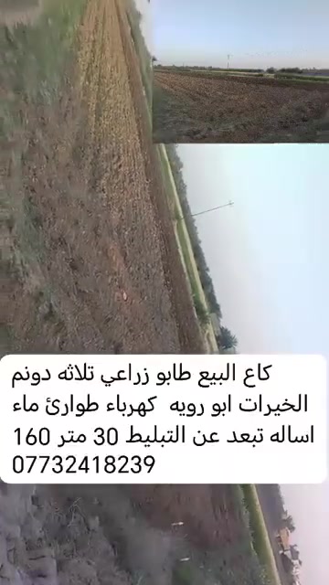 ٣ دونم • زراعي • ٣٠م من الشارع
