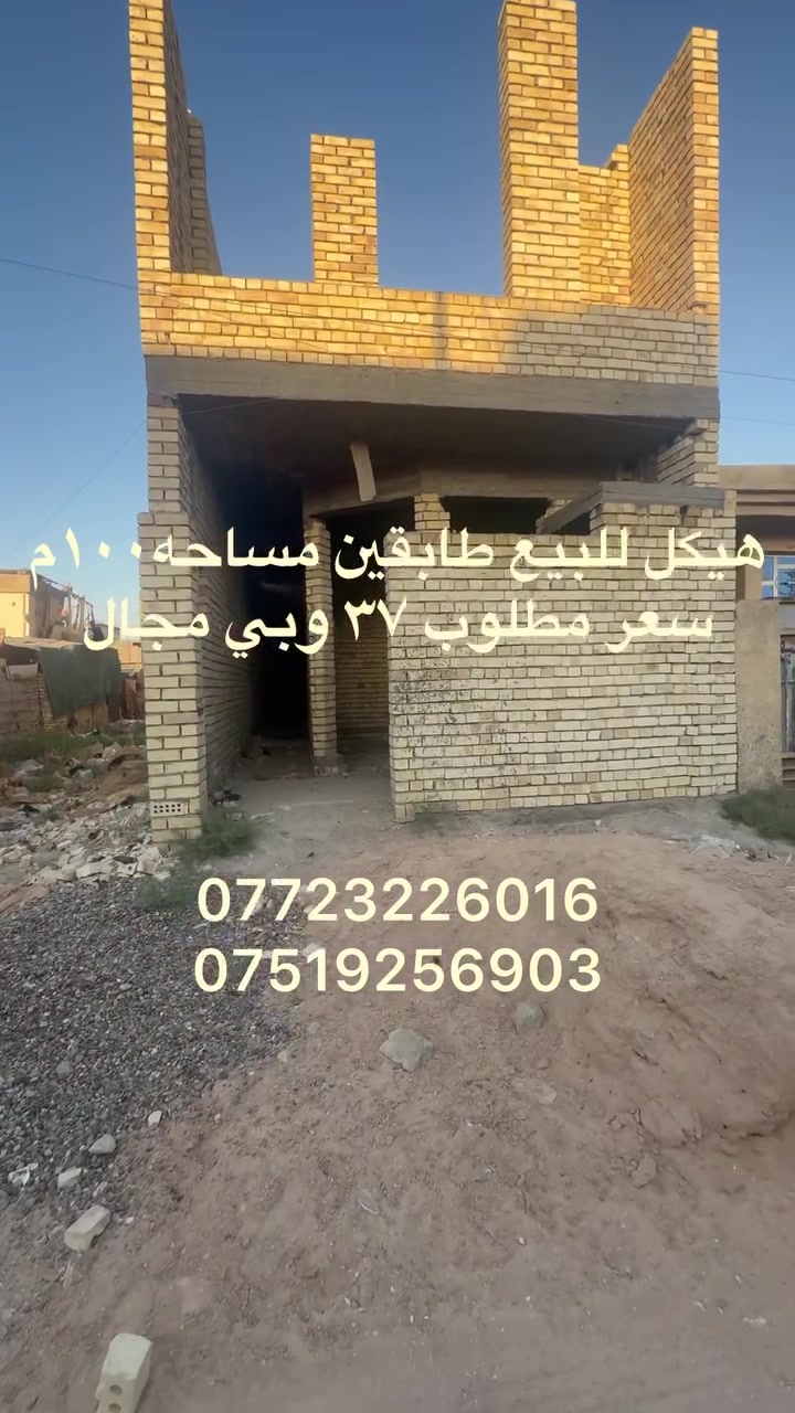 السلام عليكم هيكل للبيع مساحه ١٠٠ م طابقين يحتوي ع ٣ غرف نوم منطقه سبع البور تحديداً منطقه ١١ الف قرب مدرسه مسعودي سعر مطلوب ٣٧ وبي مجال قليل 
***********
***********
