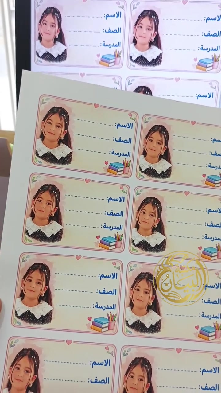 ✅مكتبة البيان (عنوان التميز) ✅
🔴مع اقتراب العام الدراسي الجديد 
☢️نوفر لكم ستيكرات باسماء التلاميذ والطلبة وحسب الطلب صورة التلميذ واسمه والمادة  وجميع المعلومات وتكون لاصقة للكتب والدفاتر الخاصة به بدقة ليزرية عالية 
الوضوح

❇️عنوان المكتبة: مكتبة البيان كسيرات شارع مدرسة ابو الاحرار مقابل مدرسة ابو الاحرار 
🔴هاتف:***********
🔴واتساب : ***********
🔴تليكرام:baen14
🔴علما ان خدمة التوصيل متوفرة لجميع نواحي قضاء بلدروز
