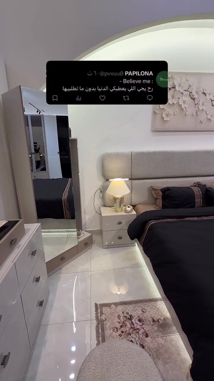 ⁨	⁨	⁨	⁨	موديل جديد مميز من معرض اثاث الخفاف
غرفة ماريا
9 قطع
صبغ حراري 
ضمان خمس سنوات
ابواب وجكامج هايدروليك 
النقل والشد مجاني داخل الموصل
خدمة التوصيل متوفره لكافة المحافظات
التقسيط متوفر ع ماستر الرافدين
للحجز والاستفسار مراسلة الصفحه
او الاتصال بنا
‭***********‬
#غرف_نوم #اكسبلورر #الخفاف #اثاث #معرض⁩⁩⁩⁩

نص مكتوب في الصور:
- 𐤃 ٦٠ · @pvvuu0 PAPILONA
- - Believe me :
- رح يجي اللي يعطيكي الدنيا بدون ما تطلبيها