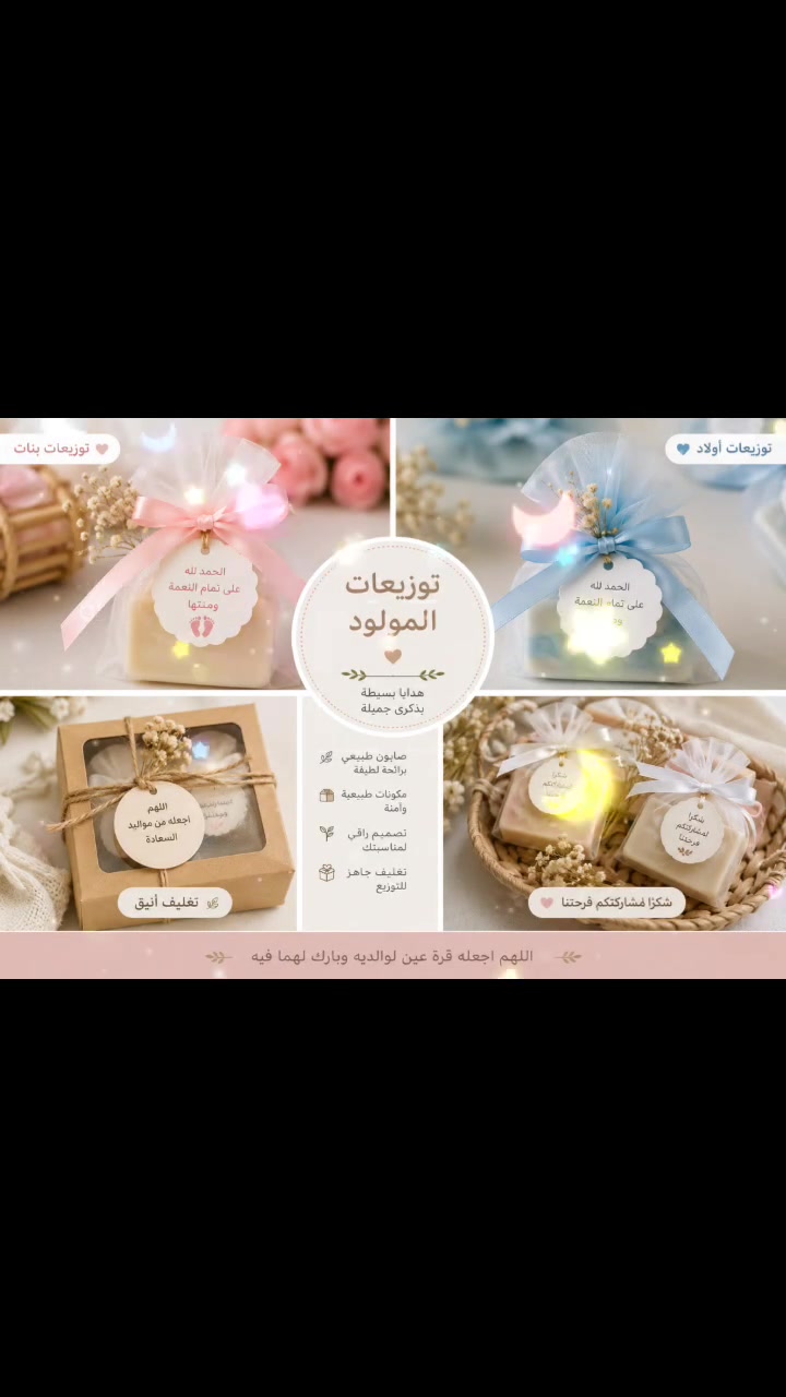🎁 توزيعات لمناسباتكم متنوعة 🤍☺️
مستعدة أوفّر لكم توزيعات لكل مناسباتكم:
زواج 💍 & نجاح 🎓 & خطوبة 💕 & ولادة 👶 & وغيرها من مناسباتكم.

✨ **عرض التوزيعات:**
كل **100 قطعة بـ 75 ألف دينار فقط** 🤍

📌 **ملاحظة مهمة:**
يجب طلب التوزيعات **قبل المناسبة بأسبوع**.

✨ **التغييرات المسموح بها فقط:**
نوع التوزيع: **حلق 💎 أو شكولا 🍫 أو سبحة 📿 أو علب حنة 🌿 أو عطر 🌸 فقط.**

📩 للتواصل والطلب:
TikTok: **alsaboonaltab3i**
📞 ***************
