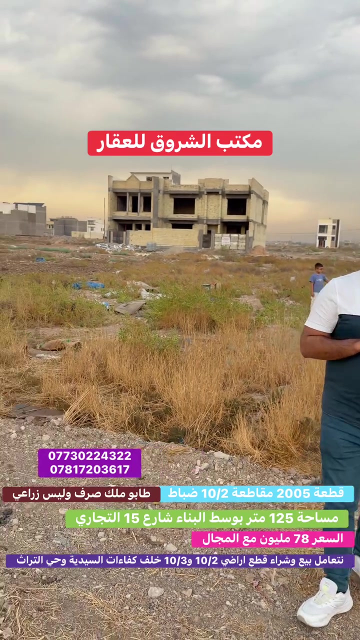نتعامل بيع وشراء قطع اراضي 10/2 و10/3 خلف حي التراث وكفاءات السيدية
