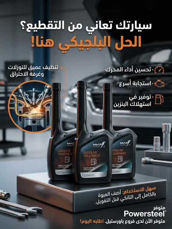 🚗💥 سيارتك بيها تقطيع أو تصرف بنزين؟ الحل البلجيكي الأصلي صار بين يديك! معالج ومُنظّف نظام البنزين Wolf Gasoline Treatment (صنع في بلجيكا 🇧🇪) 🔥 شنو الفائدة منه لسيارتك؟  * تنظيف عميق: يقلع الترسبات الكربونية والصمغية من البخاخات (النوزلات)، صمامات السحب، وغرفة الاحتراق.  * أداء أعلى وسحبة أقوى: يستعيد استجابة المحرك ويقضي على التقطيع والاهتزاز.  * توفير بالبنزين: يرفع كفاءة الاحتراق ويقلل الاستهلاك والانبعاثات الضارة. 💡 طريقة الاستخدام: تُضاف العبوة بالكامل مباشرة إلى خزان الوقود (التانكي) عند التزود بالبنزين (تكفي لتانكي سعة 45 إلى 60 ليتر). 📍 متوفر الآن لدى فروع باورستيل جملة مفرد  متوفر توصيل لجميع المحافظات  للطلب والاستفسار مراسله الواتساب 📍الفرع الاول : بغداد - السنك - مقابل گراج الطوابق 📞هاتف : ***********  📍الفرع الثاني:بغداد-ساحة الطيران-مقابل محلات تصليح الزجاج 📞هاتف : *********** 📞هاتف : ***********  #منظف_بانزين #قطع_غيار_امريكي #العراق #امريكي #باورستيل 
