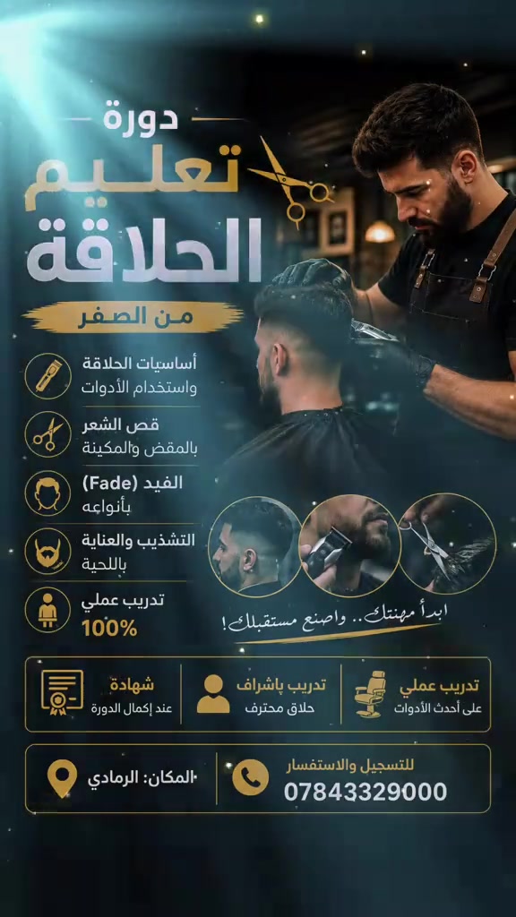 💈✂️
تريد تتعلم مهنه الحلاقه من الصفر معهد العربي يقدم لك دوره تعليم حلاقه من الصفر 
للتواصل واتساب ***********
