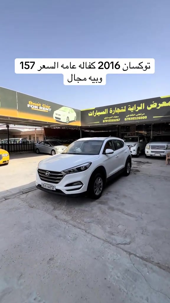 سياره موجوده بنجف المعارض الجديده معوض الراية #معرض_الراية_لتجاره_السيارات🚘 #مرتضى_الخفاجي_لتجارة_السيارات #العراق🇮🇶 #مشاهير_العالم #مشاهير 

نص مكتوب في الصور:
- توكسان 2016 كفاله عامه السعر 157 وبييه مجال