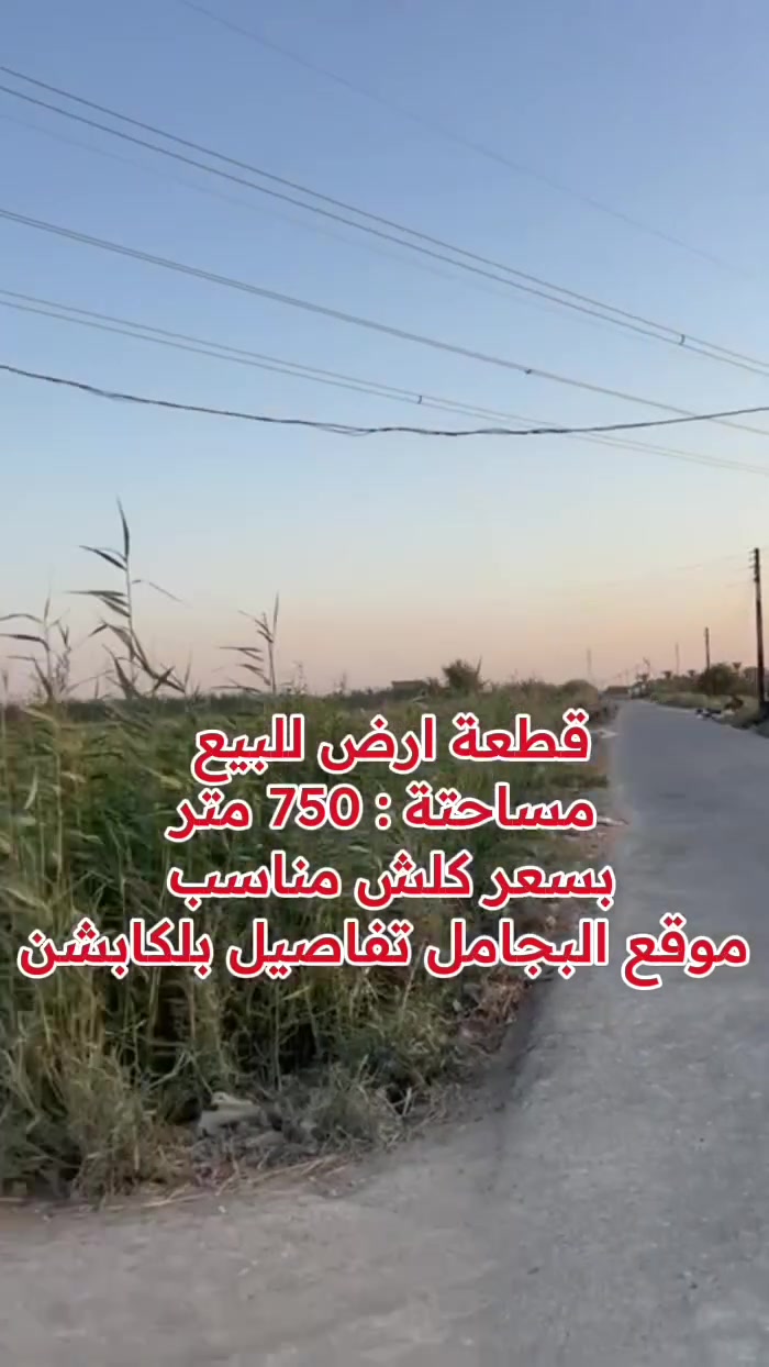 قطعة أرض للبيع في البجامل – مساحة 750 متر
فرصة استثمارية ممتازة 
 قطعة أرض بمساحة واسعة وموقع مميز في منطقة البجامل، 
بـ سند 117 وتعتبر خياراً مثالياً للبناء أو الاستثمار.
تفاصيل الأرض:
 * المساحة: 750 متر مربع
 * الملكية: سند 117
 * الموقع: البجامل
 * السعر مناسب جداً وكلش مناسب للمشترين الجادين
للاستفسار ولمزيد من التفاصيل أو المعاينة، يرجى التواصل عبر الرسائل أو الاتصال على: [***********].
 #عقارات_بغداد #اكسبلور
