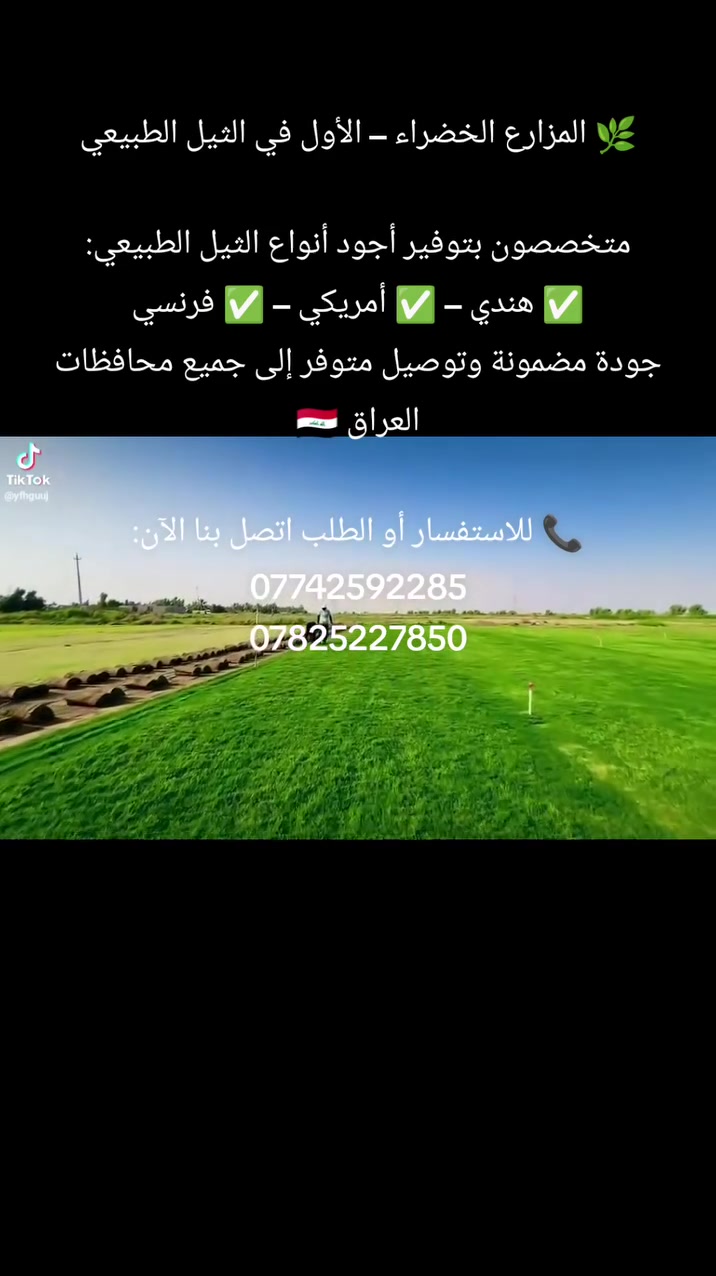 🌿 المزارع الخضراء – الأول في الثيل الطبيعي

متخصصون بتوفير أجود أنواع الثيل الطبيعي:
✅ هندي – ✅ أمريكي – ✅ فرنسي
جودة مضمونة وتوصيل متوفر إلى جميع محافظات العراق 🇮🇶

📞 للاستفسار أو الطلب اتصل بنا الآن:
***********
***********
