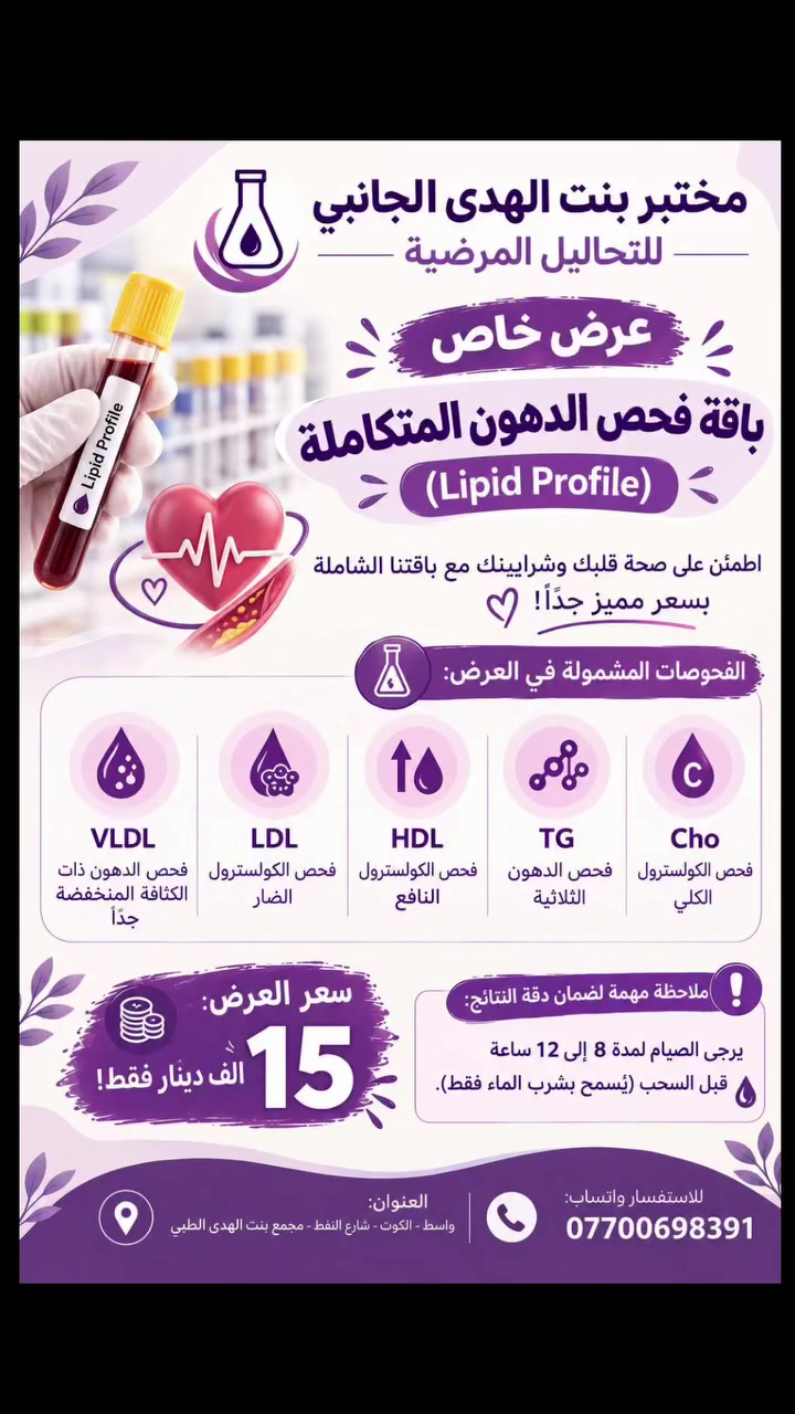 مختبر بنت الهدى • بروفايل الدهون • الكوت