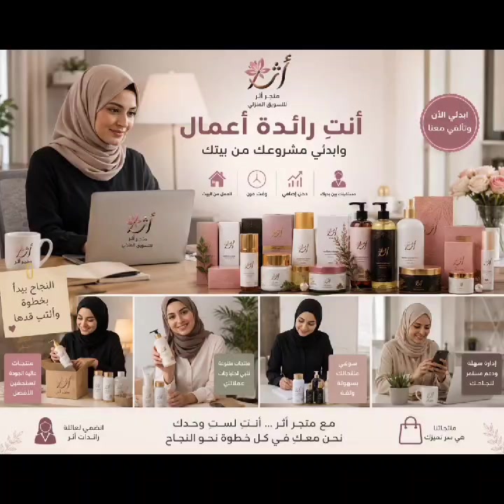لا تنتظري الفرصة... اصنعيها بنفسك.انضمي اليوم إلى متجر أثر للتسويق المنزلي، وابدئي رحلتك نحو النجاح والتميز.

📩 راسلينا الآن لمعرفة التفاصيل ***********