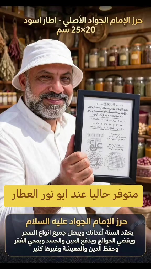 حرز الامام الجواد عليه السلام.. باطار وجلد غزال يعلق على الحائط او يوضع على الطاولة.. متوفر حاليا عند ابو نور العطار بغداد المدائن ناحية الوحدة سوق المعمل ***********
