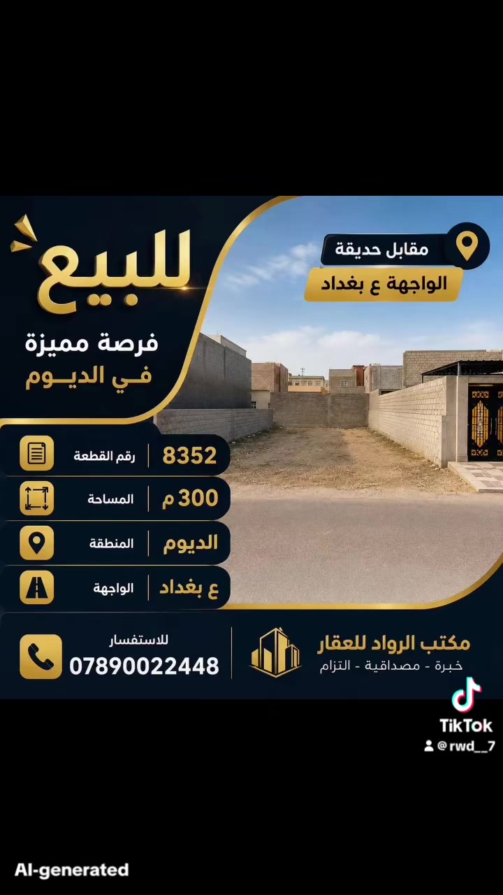 مكتب الرواد للعقار 🏡
نختار لك الأفضل… ونقرّب لك حلمك.
عقارات • بيع • شراء • استثمار

📍 تكريت – الديوم
📞 ***********
