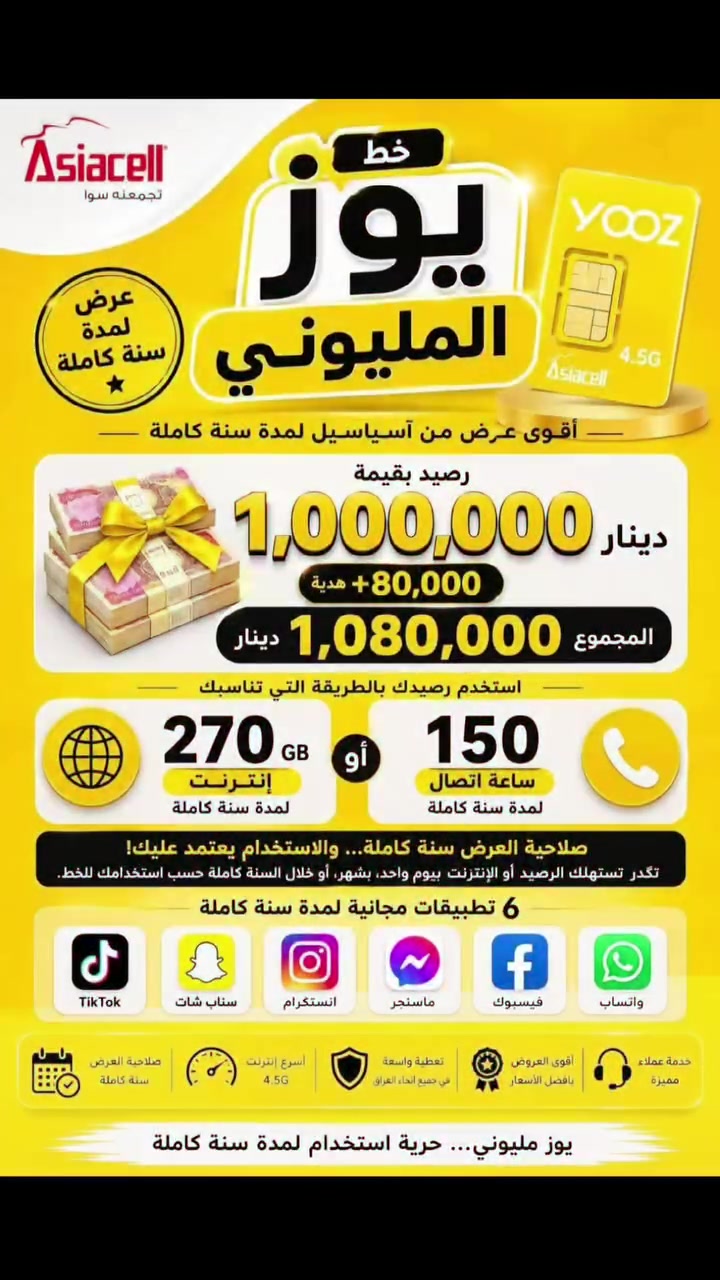 آسياسيل • يوز المليوني • صلاحيه سنة