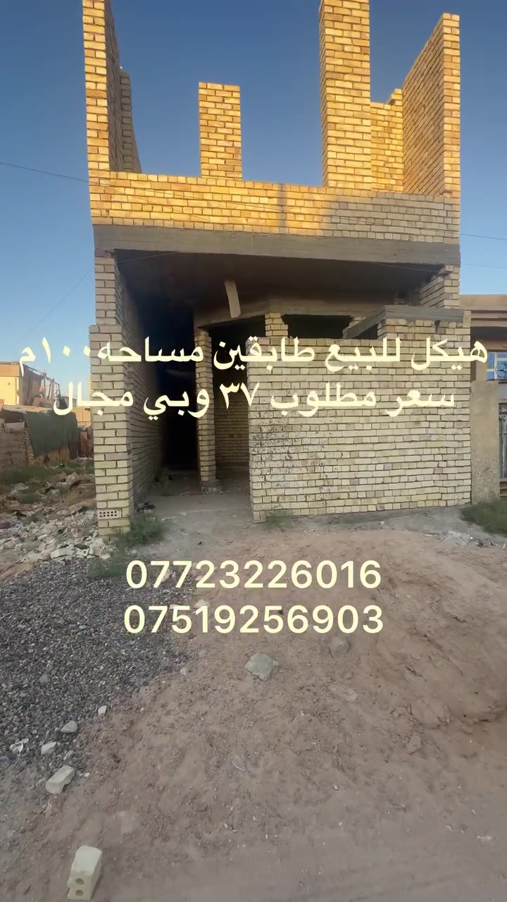 السلام عليكم هيكل للبيع مساحه ١٠٠ م طابقين يحتوي ع ٣ غرف نوم منطقه سبع البور تحديداً منطقه ١١ الف قرب مدرسه مسعودي سعر مطلوب ٣٧ وبي مجال قليل 
***********
***********
