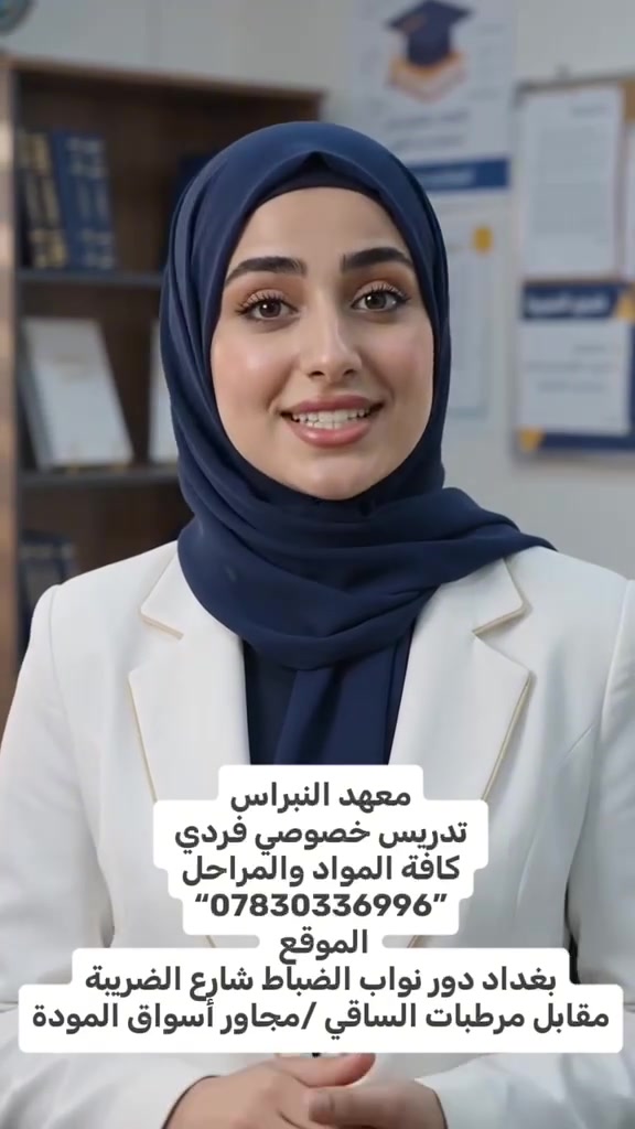 يعلن معهد النبراس للتدريس الخصوصي في الحرية شارع الضريبة مقابل مرطبات الساقي عن توفر كادر كامل للتدريس جميع المراحل متوسطة والاعدادية الابتدائية لكافه المواد بأنسب الاسعار
ويعلن عن وجود كادر للتدريس هجاء للصفوف الاولية للاستفسار مراسله واتساب الرقم ***********
يعلن معهد النبراس للتدريس الخصوصي في الحرية شارع الضريبة مقابل مرطبات الساقي عن توفر كادر كامل للتدريس جميع المراحل متوسطة والاعدادية الابتدائية لكافه المواد بأنسب الاسعار
