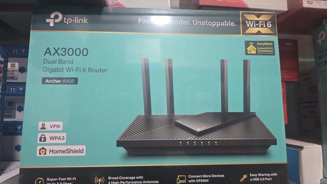 راوتر TP-Link Archer AX55 بتقنية Wi-Fi 6 
🔹 سرعة فائقة تصل إلى 3000 Mbps
🔹 تغطية قوية وشاملة لجميع زوايا البيت بفضل ال 4 هوائيات وتقنية ال Beam-forming
🔹 يدعم ربط عشرات الأجهزة بوقت واحد وبنفس الكفاءة
ارتقِ بسرعة الإنترنت ببيتك واستمتع بثبات تام 🚀

🚚 متوفر توصيل لكل محافظات العراق
***********

 #العراق  #بغداد_الدورة  #راوتر  #راوترات  #انترنت    #الكيبل_الضوئي
