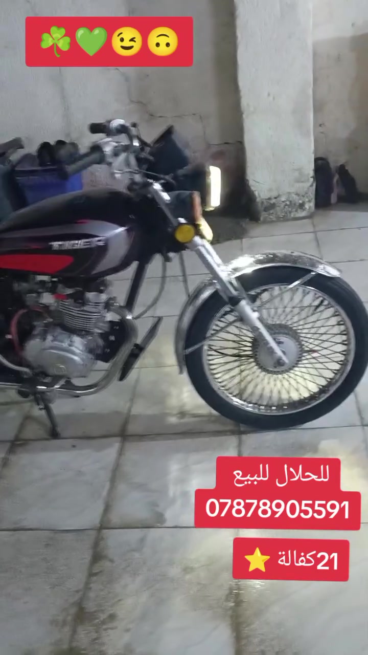تايگر موديل 21اوراق
مكينة جديدة تايرت جدد كهربأيات كلة شغال 
دراجة نضيفة حيل باتري جديد 

لسعر 475وبيهة مجال قليل 

المكان بابل القاسم 
رقم الهاتف ***********
