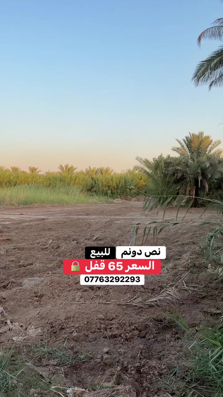 السلام عليكم 
نص دونم للبيع المدائن قرب شارع سيد علي 
سعره 65  طابو سند 25 تحويل 
واجهه 20 عله شارعين 
للاستفسار الاتصال
***********
