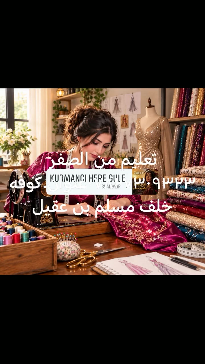 تم فتح دورات خياطه  تعليم من الصفر حتى الاحتراف بنضام الكورسات اساسي او فرعي فقط ١٥٠ الف عرض لمدة شهر واحد للحجز ***********عنوان.كوفه خلف مسلم بن عقيل
