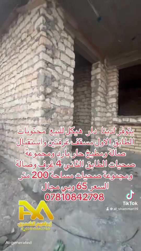 فرصة استثمارية في مدينة الرمادي
يتوفر لدينا 
دار هيكل طابقين 
طابق اول غرفتين 
استقبال صالة مطبخ حار بارد حمامات داخلية وخارجية 
طابق الثاني 4 غرف  وصالة حمامات بلكونات بدون سقف 
بناء 2026
الموقع :7 كيلو 
المساحة :200 م
طابو صرف

السعر مناسب جدا
***********
