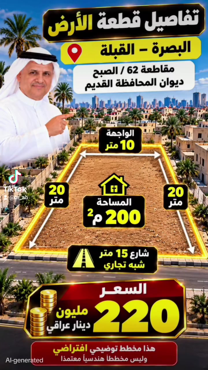 القبلة مقاطعة ٦٢ • ٢٠٠م² • واجهة ١٠م