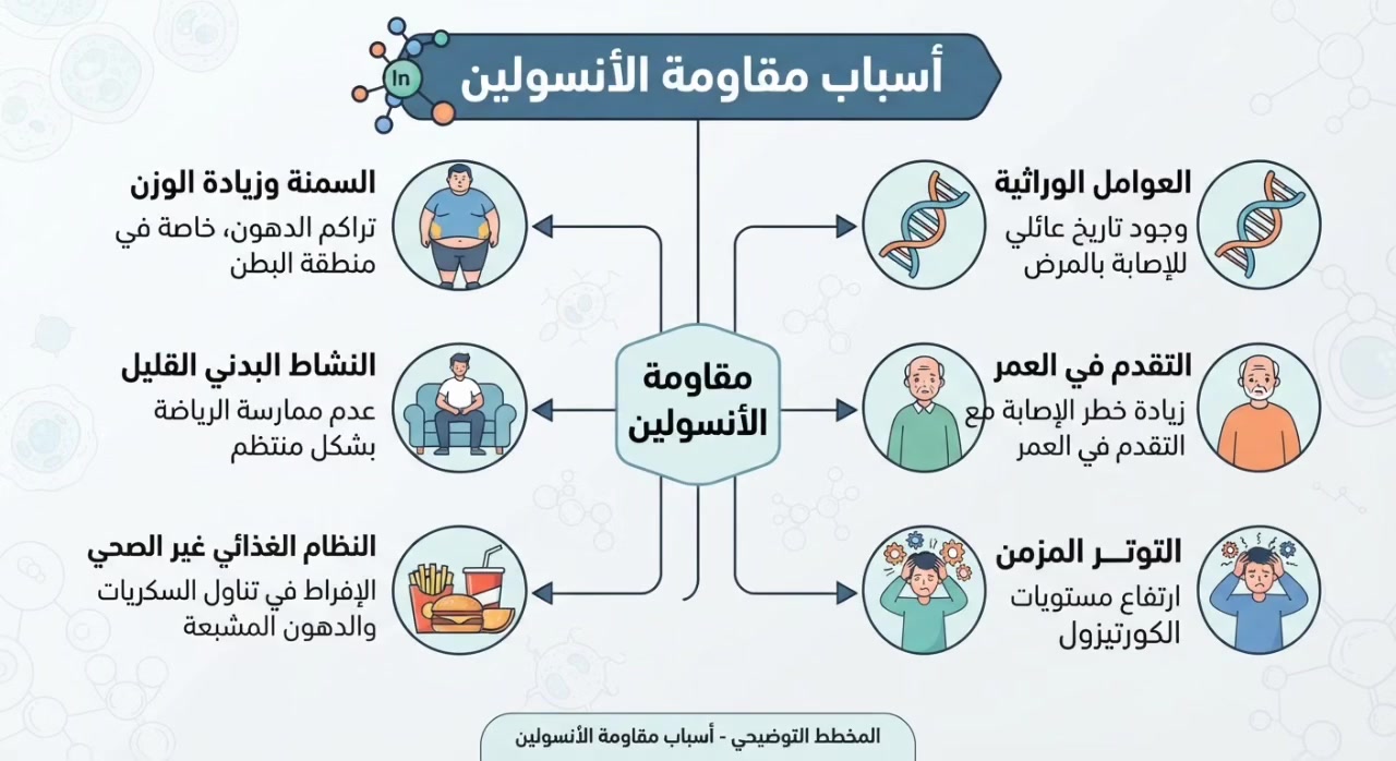 مقاومة الأنسولين هي حالة صحية تضعف فيها استجابة خلايا الجسم (مثل خلايا العضلات والدهون والكبد) لهرمون الأنسولين، مما يمنعها من امتصاص السكر (الجلوكوز) من الدم بسهولة لاستخدامه كطاقة.
​نتيجة لذلك، يفرز البنكرياس كميات أكبر من الأنسولين لمساعدة السكر على دخول الخلايا، ومع مرور الوقت، قد لا يستطيع البنكرياس مجاراة هذا الطلب، مما يؤدي إلى ارتفاع مستوى السكر في الدم 

للاستفسار يمكنكم التواصل على الرقم/واتس اب
***********
***********
ابو غريب / النصر و السلام / شارع ٣٠ / شارع ملوكة نهاية خط الكيات مجاور صيدلية عماد كامل تايه في مجمع الرازي الطبي    مجاور مختبر الجبار الطبي 

#ابوغريب
#النصروالسلام
#مجمعات
#مجمعات_طبية 
#اكسبلور_فولو
#اكسبلور
