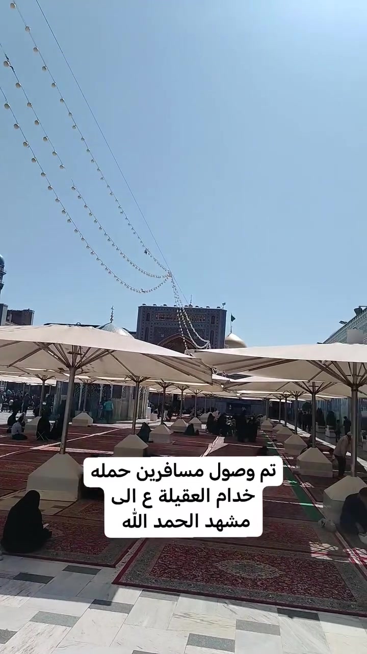 اللهم صل على محمد وآل محمد الطيبين الطاهرين
من مرقد الامام الرضا ع انيس النفوس الطاهر
تم وصول مسافرين حمله خدام العقيلة ع بسلامة
لم ننساكم من الدعاء والزيارة في رحاب شمس الشموس
حملاتنا مستمره ان شاء الله موعد الرحله القادمه بإذن الله تعالى يوم 10/1
للاستفسار والاتصال *********** واتساب
