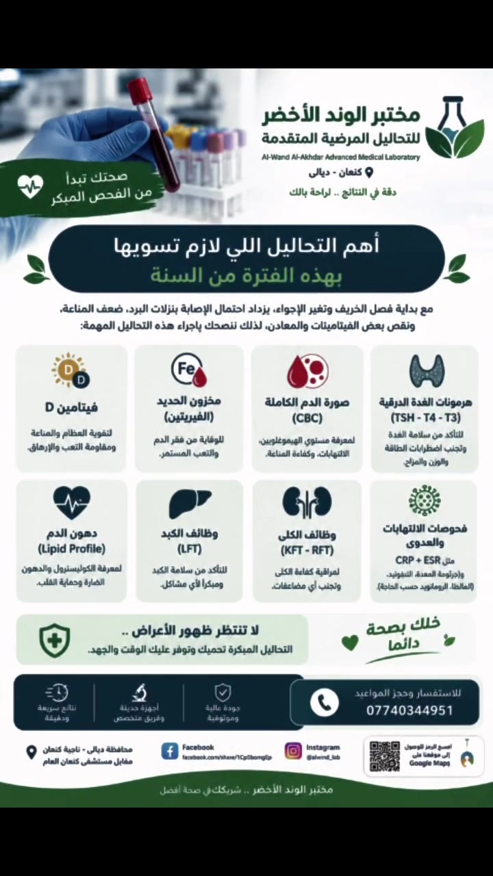 مختبر الوند الاخضر • فحوصات • كنعان