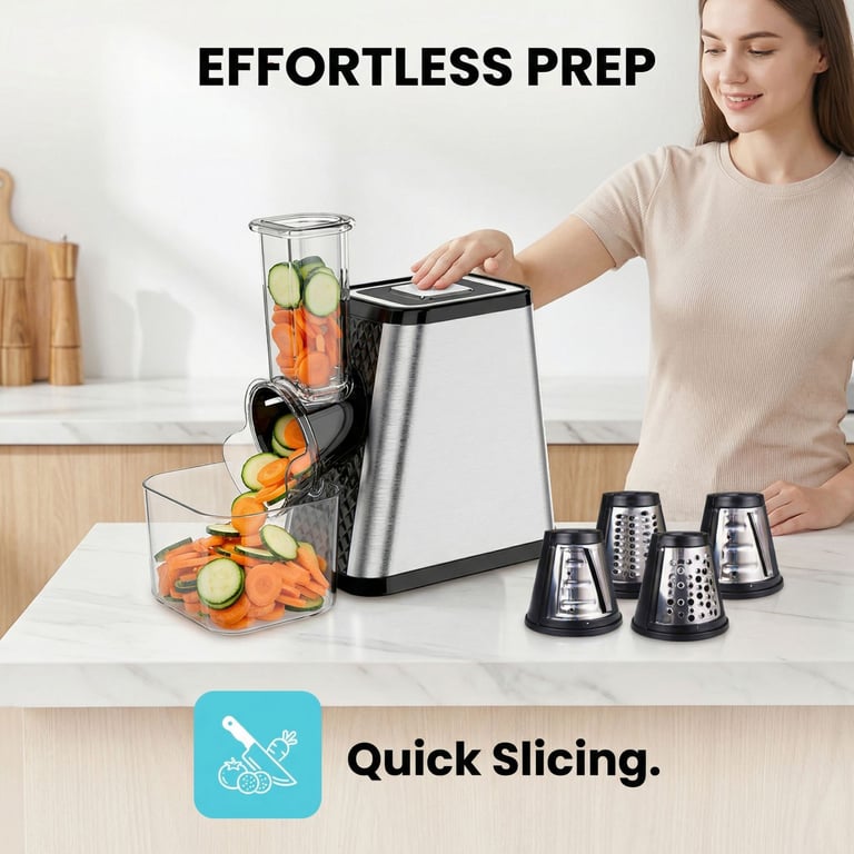 Multi-functional electric slicer displayed on modern kitchen countertop