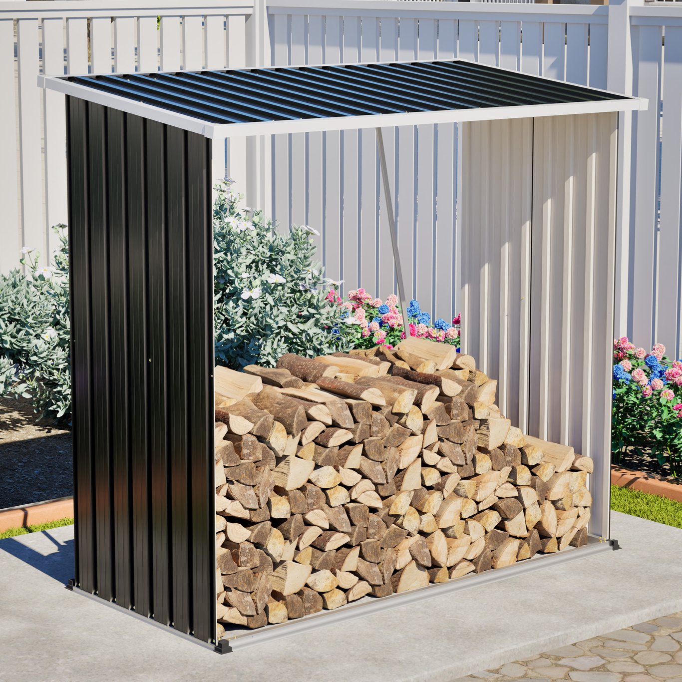 62 Cu. Ft. Metal Storage Shed | Firewood Rack & Yard Tool Organizer