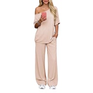 Off-Shoulder Loose Two-Piece Set | Wide-Leg Pants & Casual Top — view 9