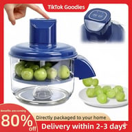 Electric fruit peeler peeling grapes with 80% off promotion banner