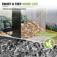62 Cu. Ft. Metal Storage Shed | Firewood Rack & Yard Tool Organizer — view 4