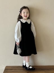 Children's Doll-collar Shirt And Black Vest Dress Set — view 11