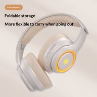 Foldable Bluetooth wireless headphones in pink, grey, and beige colours