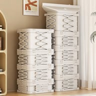 Foldable plastic storage cabinet unfolded, white accordion-style multi-layer organizer box