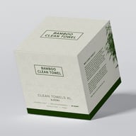 Box of Bamboo Clean Towels, soft eco-friendly disposable face towels with beige packaging