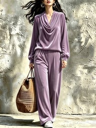 Womens Fallwinter New Drop-shoulder Top And Straight-leg Pants Set — view 17