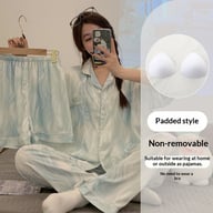 Womens Summer High-End Ice Silk Short-Sleeve Pajama Set 3 Pieces — view 14